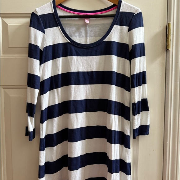 New Lilly Pulitzer Navy Blue, White, and Pink Striped Devon Shift Dress - Picture 5 of 8